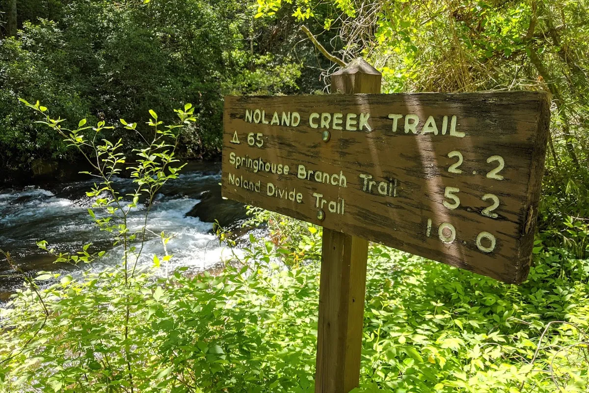 Noland Creek Trailhead detail shot - Hiking area in Bryson City, Tennessee