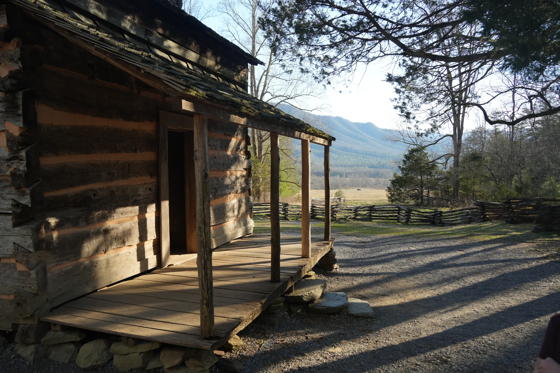 The historic Carter Shields Cabin along the Cades Cove Loop Road